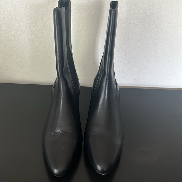 J. Crew Leather high shaft stacked heel boots BA767 Black 12 - Picture 3 of 6